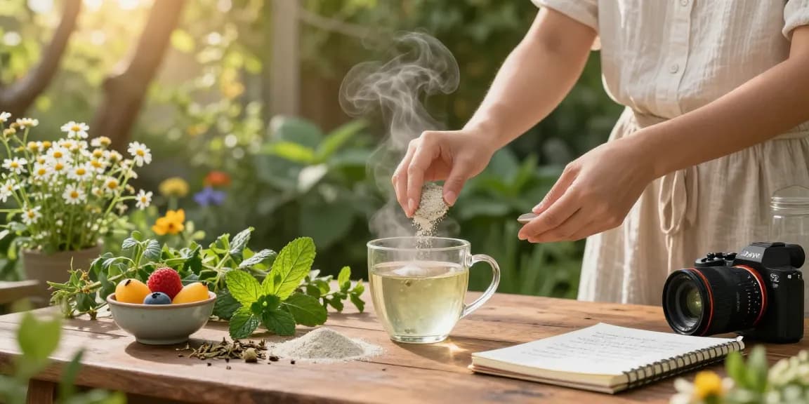 Relaxing scene of preparing this white borneo kratom tea in a serene garden.