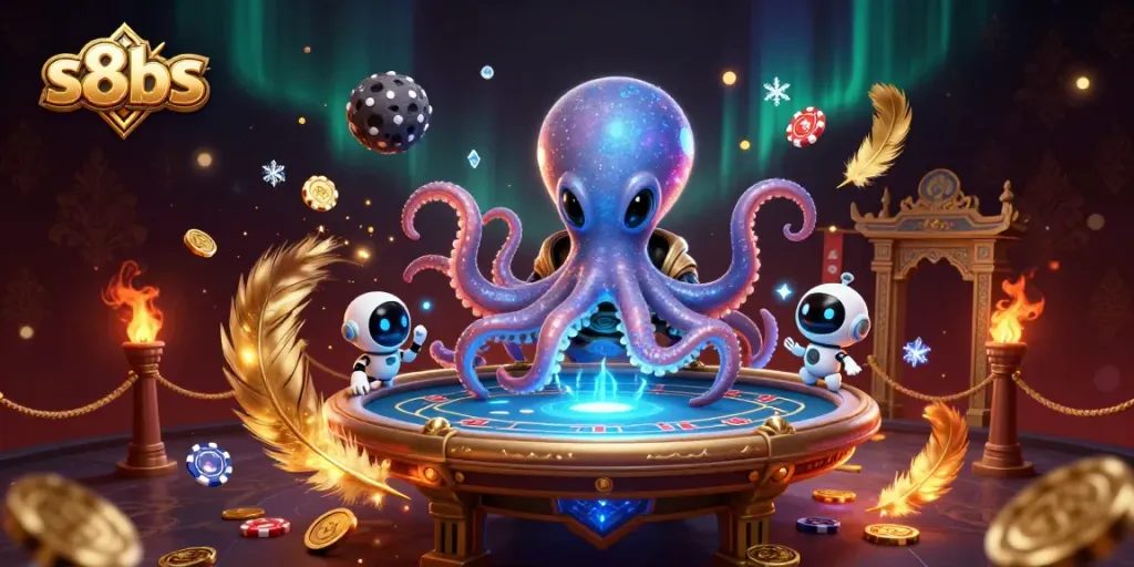 Experience the excitement of s8bs with a vibrant poker scene featuring an alien octopus.