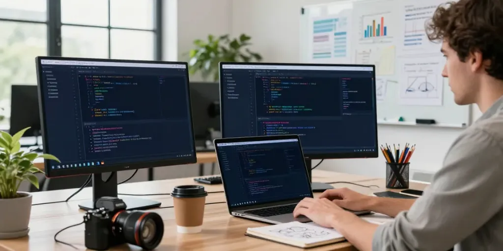 .uk domain registration in a productive office setting with a coder and coding interface