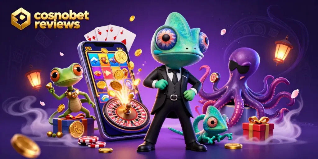 Engage with exciting cosmobet reviews showcasing thrilling casino games and vibrant characters in a dynamic scene.
