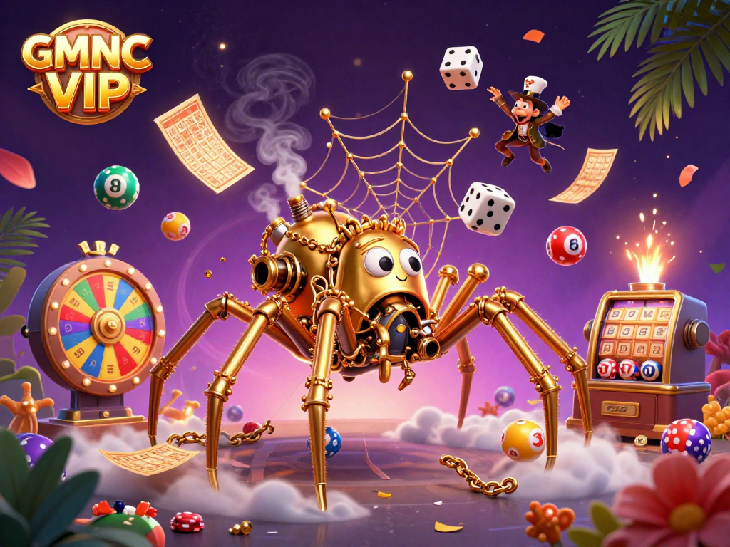 Engage with GMNC VIP's dynamic scene of steampunk spider and surprise lottery elements