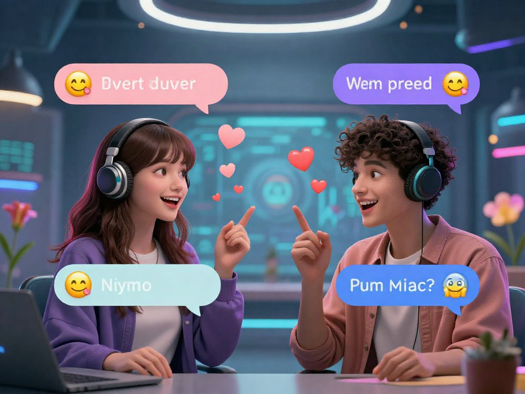 Engaging ai porn chat experience with playful avatars and vibrant chat bubbles showing emotions.