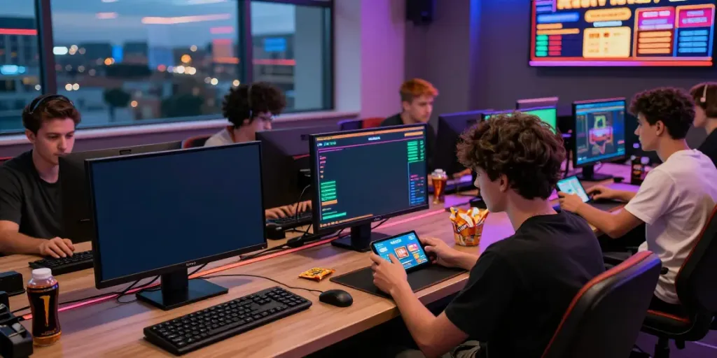 Engaged players enjoying online games at https://tx88bet.vip/ in a stylish gaming room.