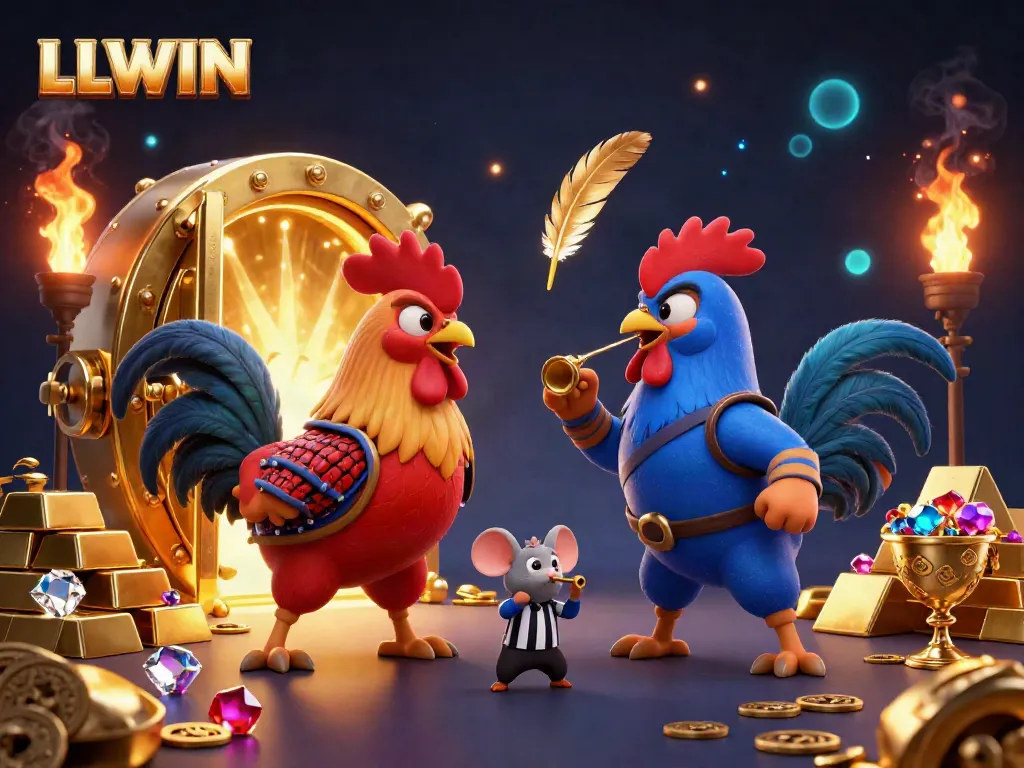 Engage with the thrilling LLWIN showdown of fighting roosters in a dazzling casino atmosphere.