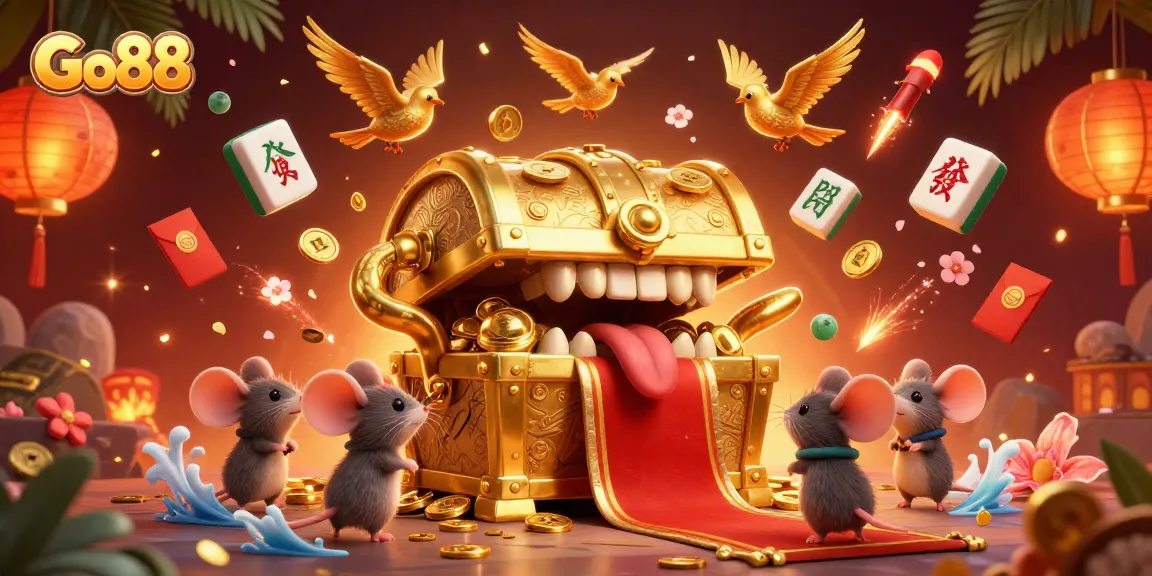 Experience the thrill of Go88 with vibrant riches in this captivating 3D gambling scene.