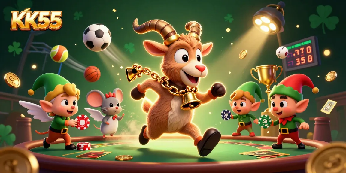 Experience KK55's thrilling casino atmosphere with Krampus and friends dealing game excitement.